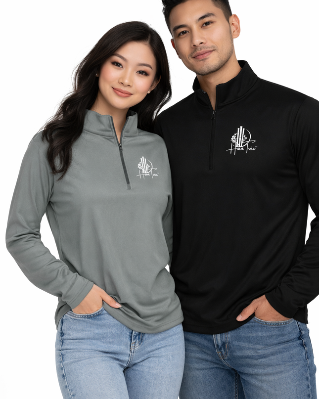 Lightweight Quarter-Zip Pullover with White HanTrúc Logo