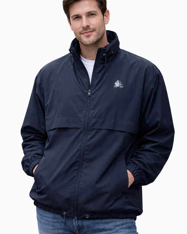 HanTrúc Signature Unisex Navy Windbreaker with Embroidered White Logo