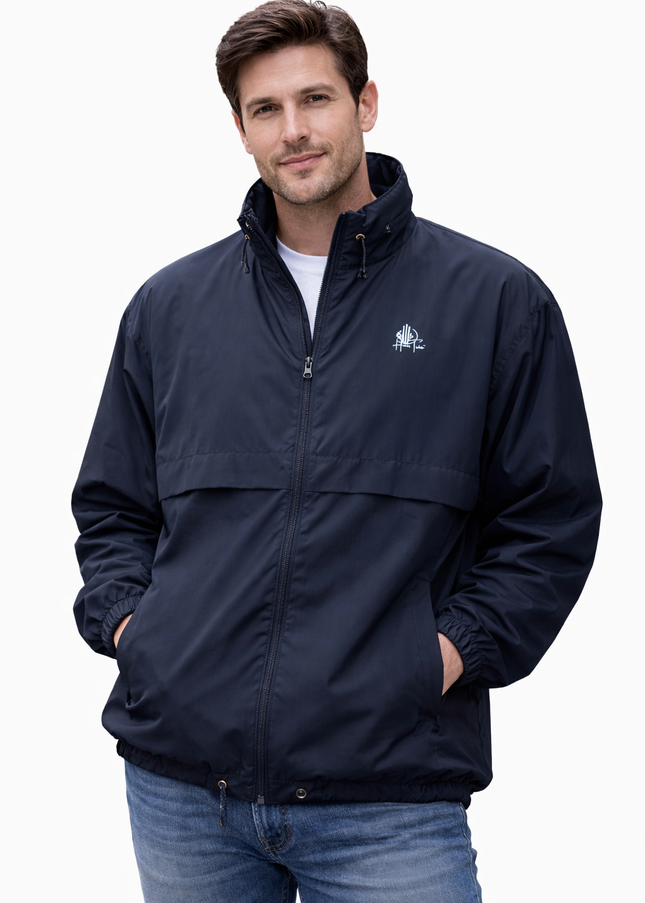 HanTrúc Signature Unisex Navy Windbreaker with Embroidered White Logo