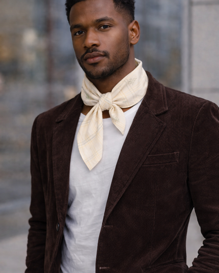 Cream Plaid Bamboo Bandana