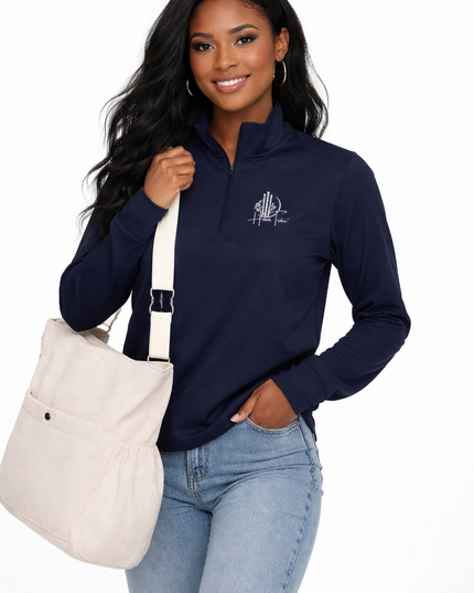 Lightweight Quarter-Zip Pullover with White HanTrúc Logo