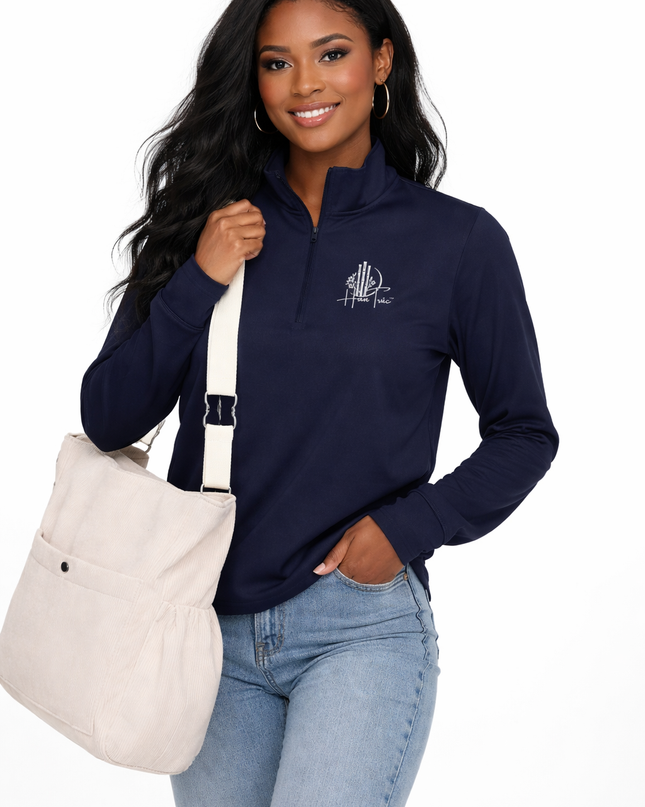 Lightweight Quarter-Zip Pullover with White HanTrúc Logo