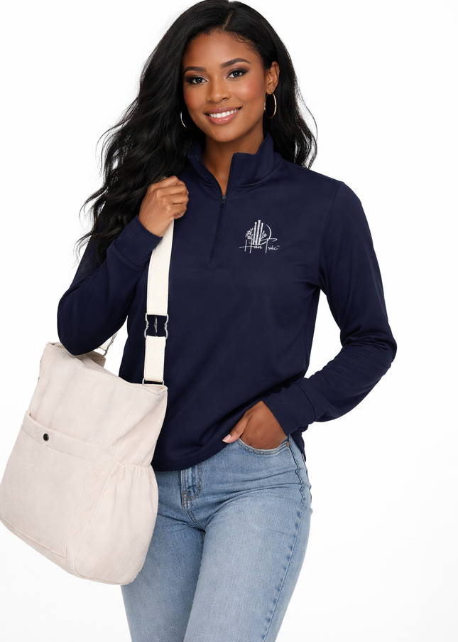 Lightweight Quarter-Zip Pullover with White HanTrúc Logo