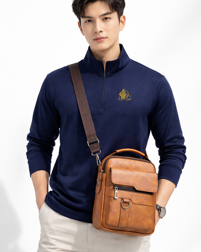 Lightweight Quarter-zip Pullover with Gold HanTrúc Logo