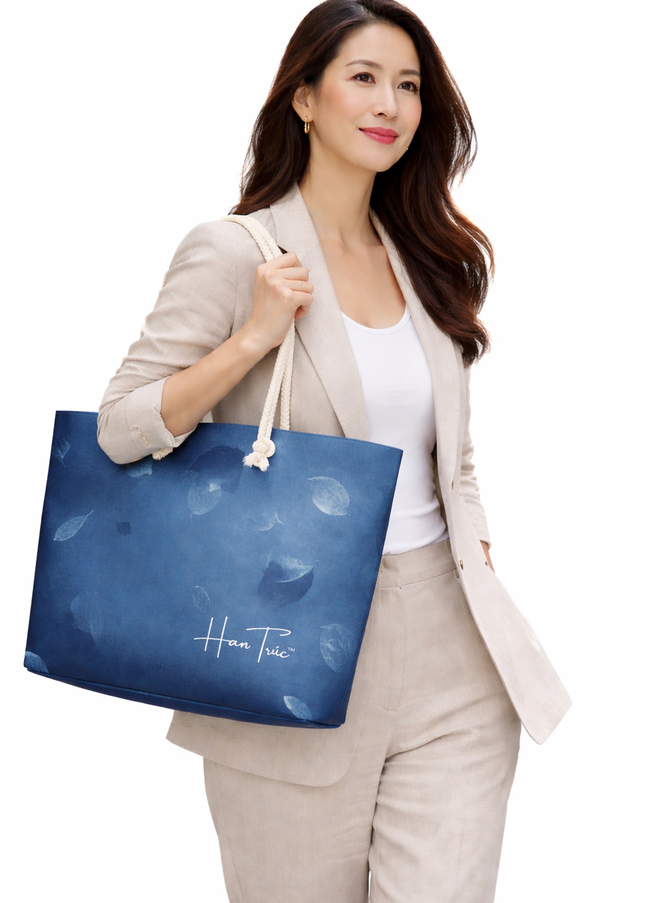 HanTrúc Navy Bamboo Oversized Weekender