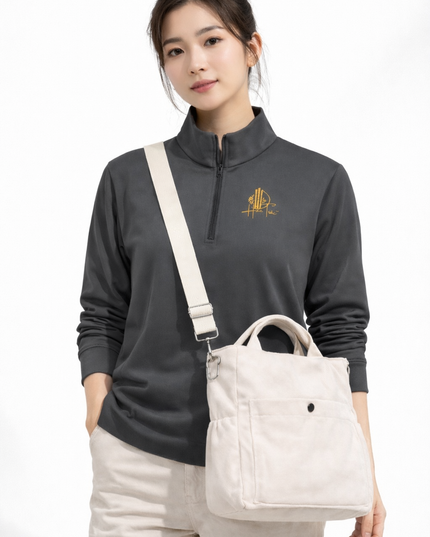 Lightweight Quarter-zip Pullover with Gold HanTrúc Logo