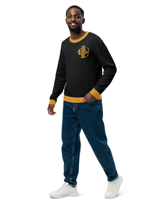 Unisex combination black gold knitted crew neck sweater with HanTrúc logo