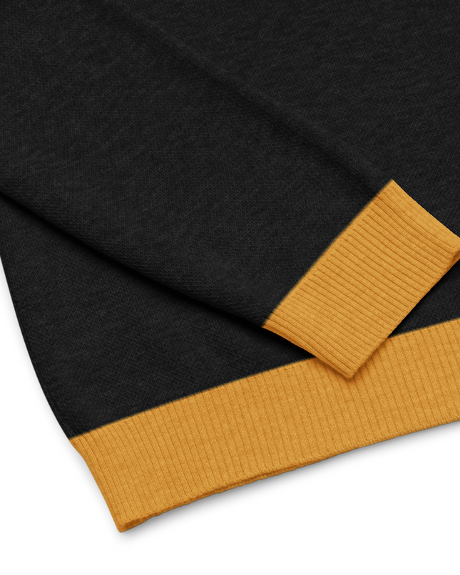 Unisex combination black gold knitted crew neck sweater with HanTrúc logo