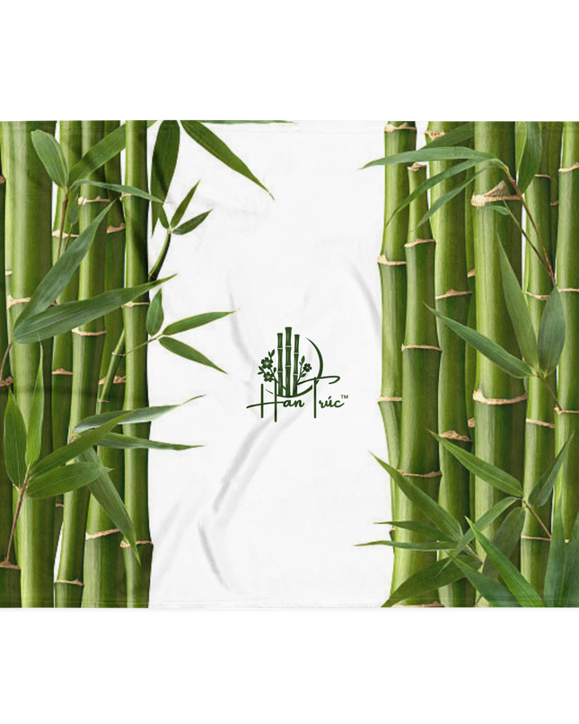 Throw Blanket Decorated with Bamboo and Custom HanTrúc Logo
