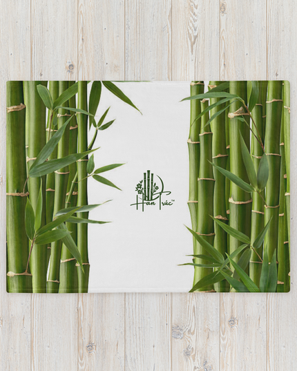 Throw Blanket Decorated with Bamboo and Custom HanTrúc Logo