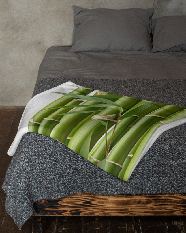 Throw Blanket Decorated with Bamboo and Custom HanTrúc Logo
