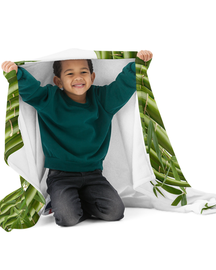 Throw Blanket Decorated with Bamboo and Custom HanTrúc Logo