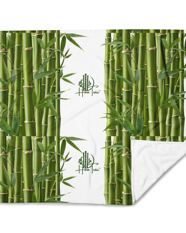 Throw Blanket Decorated with Bamboo and Custom HanTrúc Logo