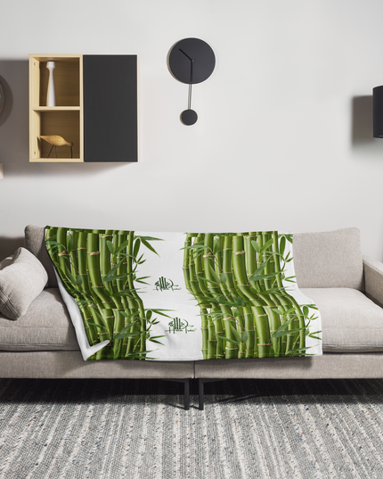 Throw Blanket Decorated with Bamboo and Custom HanTrúc Logo