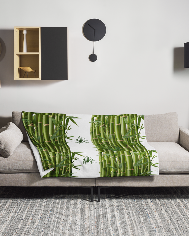Throw Blanket Decorated with Bamboo and Custom HanTrúc Logo