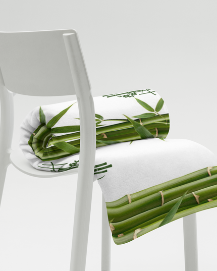 Throw Blanket Decorated with Bamboo and Custom HanTrúc Logo