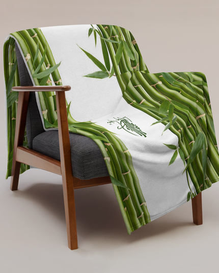 Throw Blanket Decorated with Bamboo and Custom HanTrúc Logo