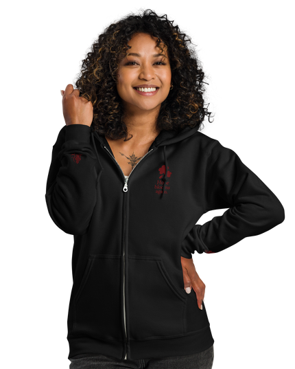 Unisex heavy blend zip hoodie with embroidered theme: Hope Blooms Again