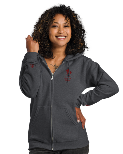 Unisex heavy blend zip hoodie with embroidered theme: Hope Blooms Again