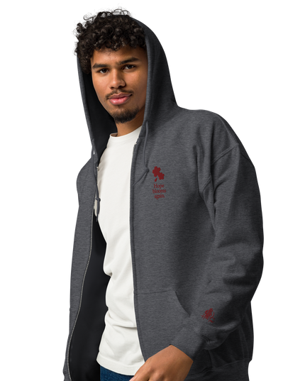 Unisex heavy blend zip hoodie with embroidered theme: Hope Blooms Again