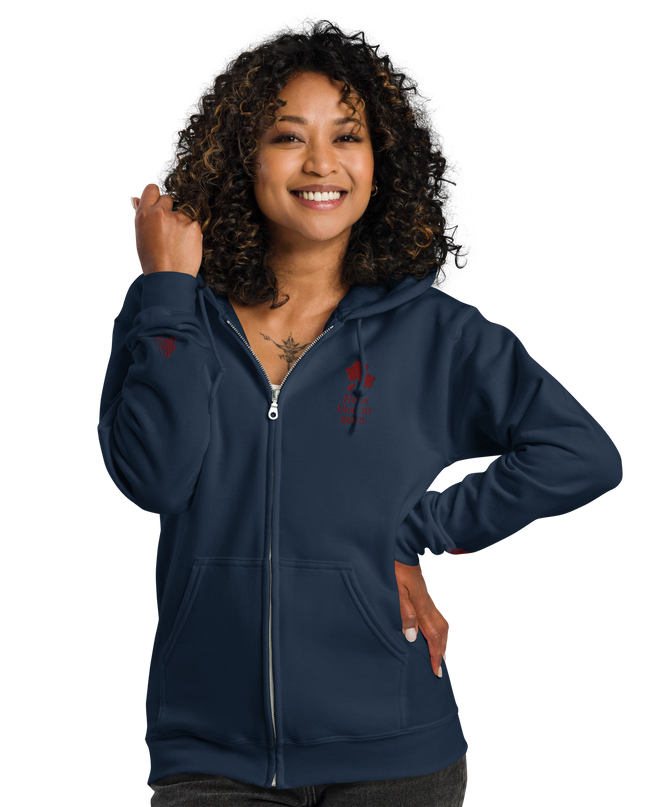 Unisex heavy blend zip hoodie with embroidered theme: Hope Blooms Again