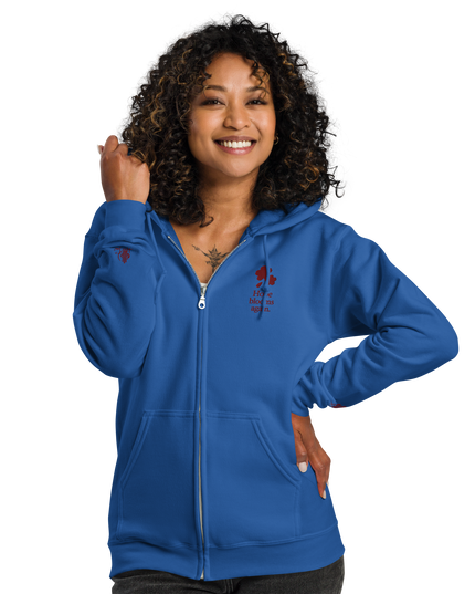 Unisex heavy blend zip hoodie with embroidered theme: Hope Blooms Again