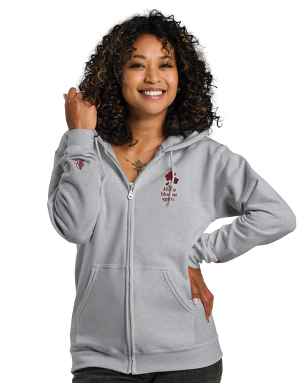 Unisex heavy blend zip hoodie with embroidered theme: Hope Blooms Again