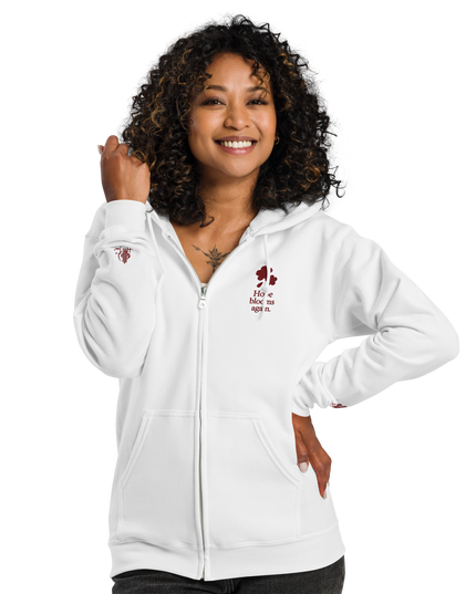Unisex heavy blend zip hoodie with embroidered theme: Hope Blooms Again